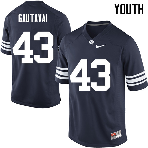 Youth #43 Rylee Gautavai BYU Cougars College Football Jerseys Sale-Navy